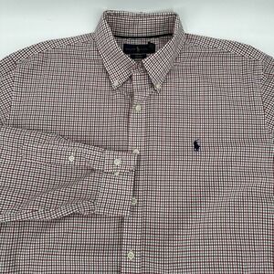 Ralph Lauren Men's‎ Red Blue Check Non-Iron Button Down Shirt Size XL Casual